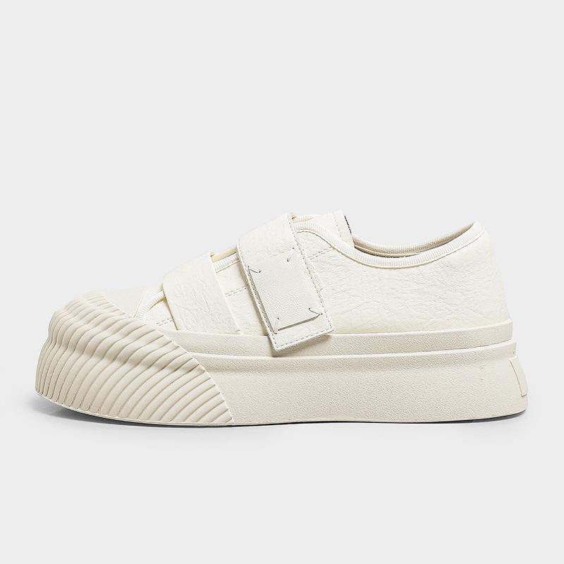 

Маленькие белые туфли Женские 2025 Весна и лето Новые трехслойные туфли на платформе с мыском-ракушкой Женские туфли-бисквиты на липучках Маленькие белые туфли 40