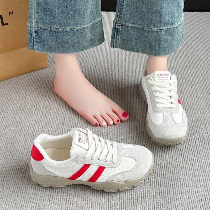 Sports style double striped lace-up running shoes autumn new leather student versatile sports shoes