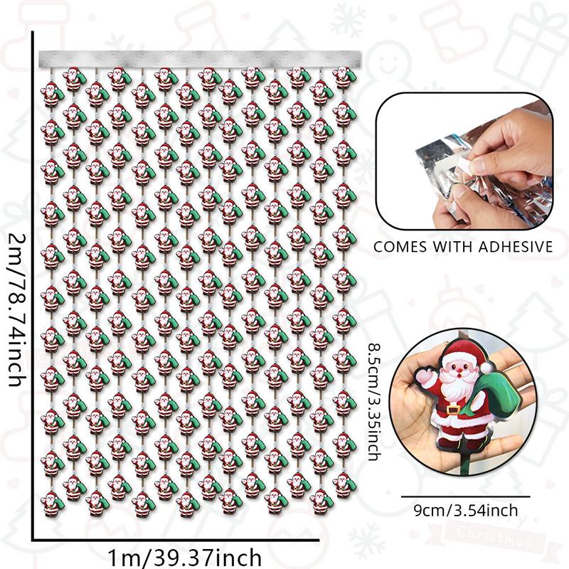 WTEMPO Christmas Snowman Santa Claus Christmas Tree Pattern Tassel Curtains Christmas Party Background Decor Props Christmas Festival Party Banners