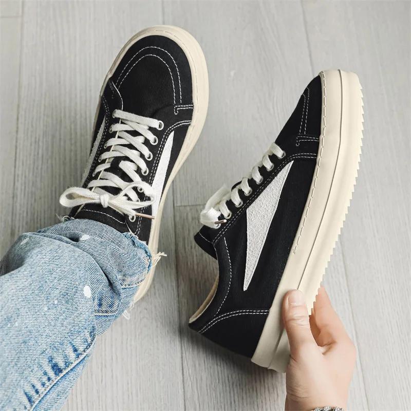 Outdoor Ricks Black Canvas Low Top Men Shoes Lace Up Women Sneaker Fashion Casual Owens Design Outdoor Walking Trainers Footwear