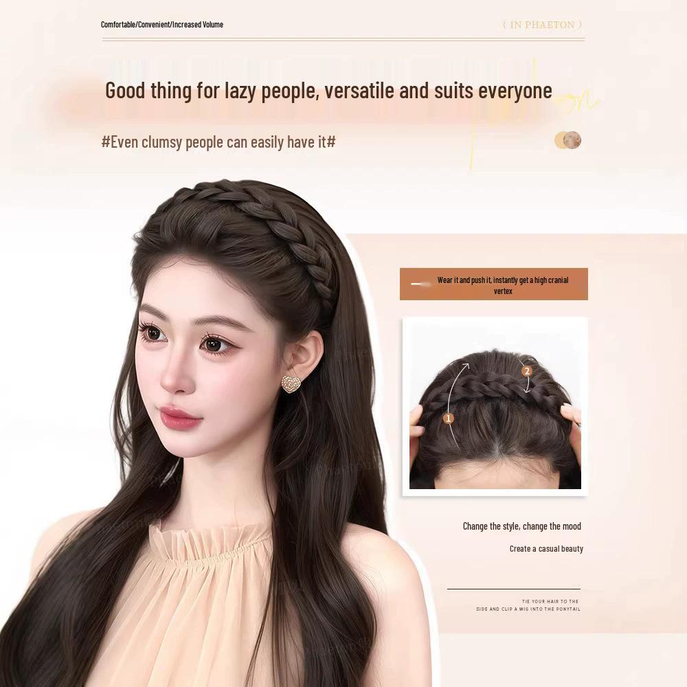 Korean Style Braided Non-Slip Wig Headband - High Volume Forest Design Hair Accessory