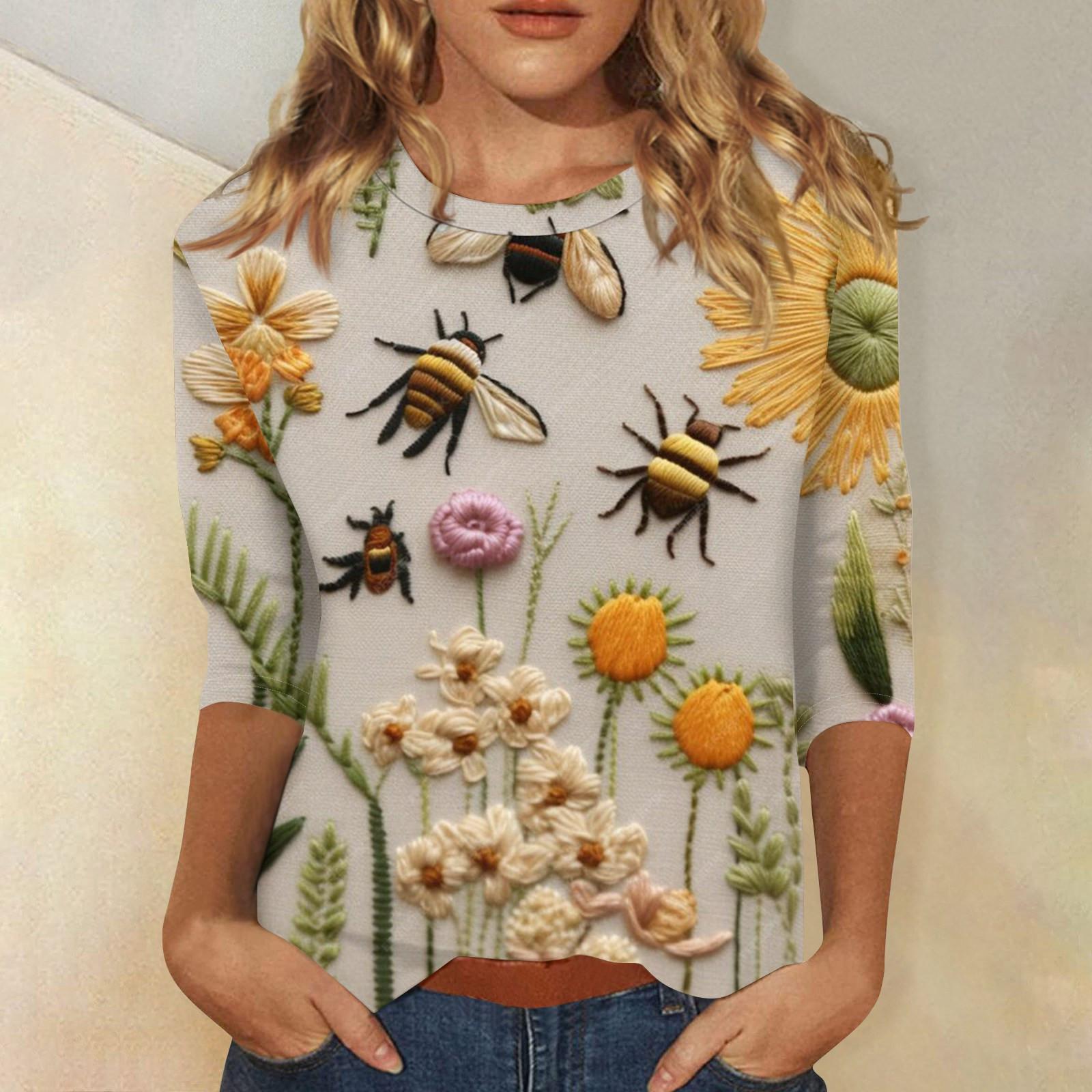 

Женский топ с круглым вырезом и рукавом четверть с принтом животных 3D S бежевый