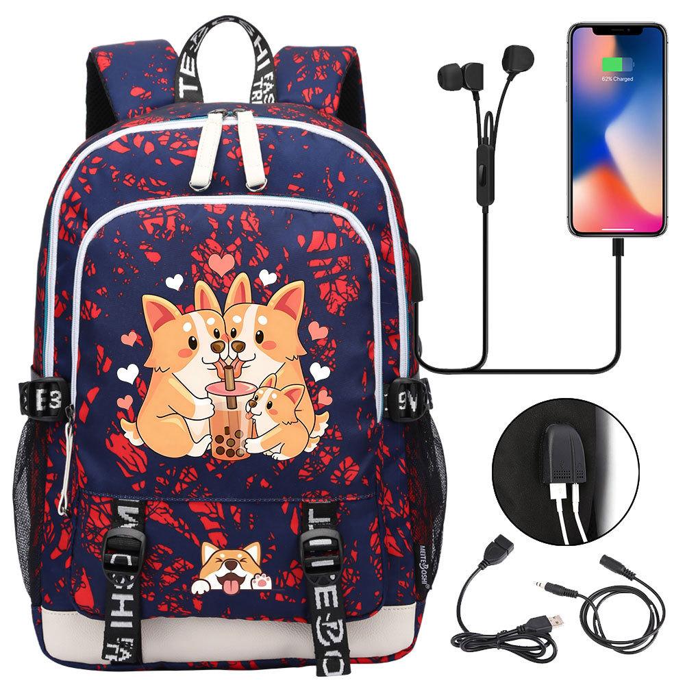 Zaino carino Shiba Inu per adolescenti ragazzi con USB, Borsa di grande capacità per il ritorno a scuola per studenti, Viaggi quotidiani