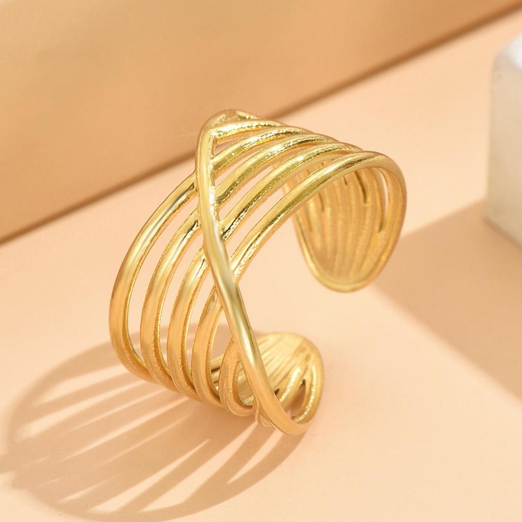 European Geometric Cross Adjustable Stainless Steel Ring - Women's Versatile Cool Style Jewelry