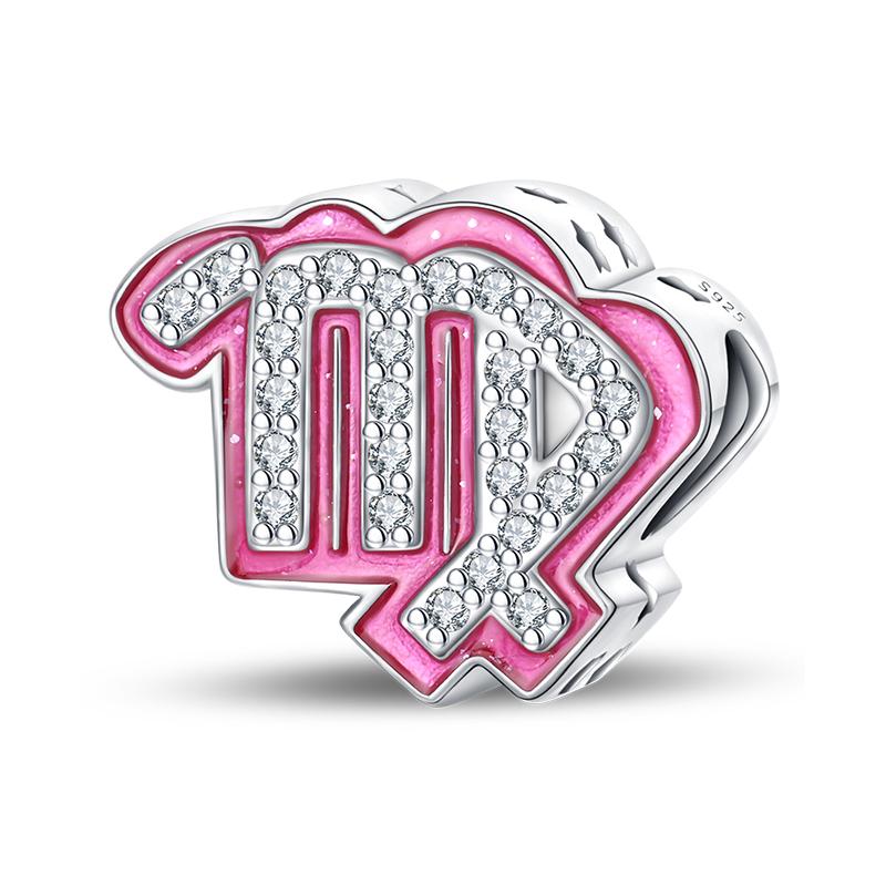 New 925 Silver Princess Pink Shining 12 Constellation Lucky Charms Beads Fit Pan Bracelets DIY Gifts Fine Jewelry