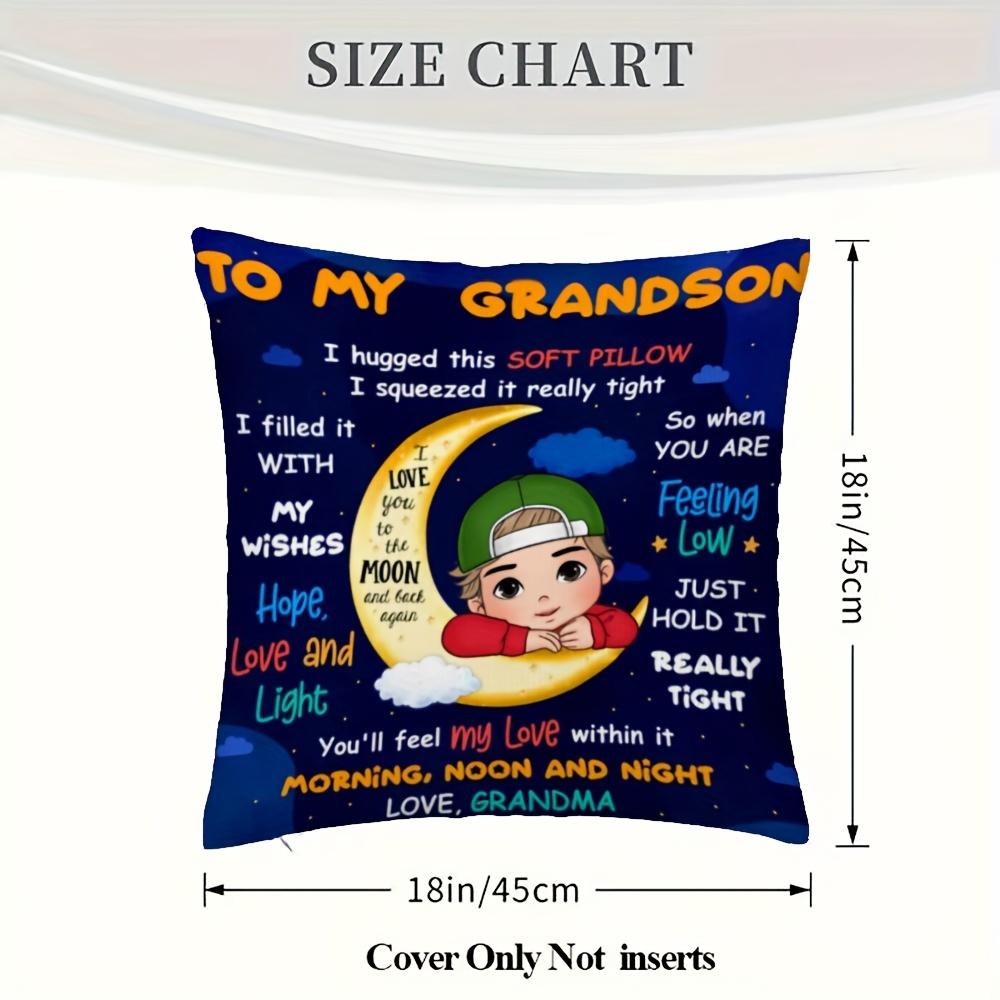 1Pc To My Grandson Moon Boy Heartfelt Message Throw Pillow Cover,Suitable For Bedroom,Living Room,Sentimental Gift From Grandma