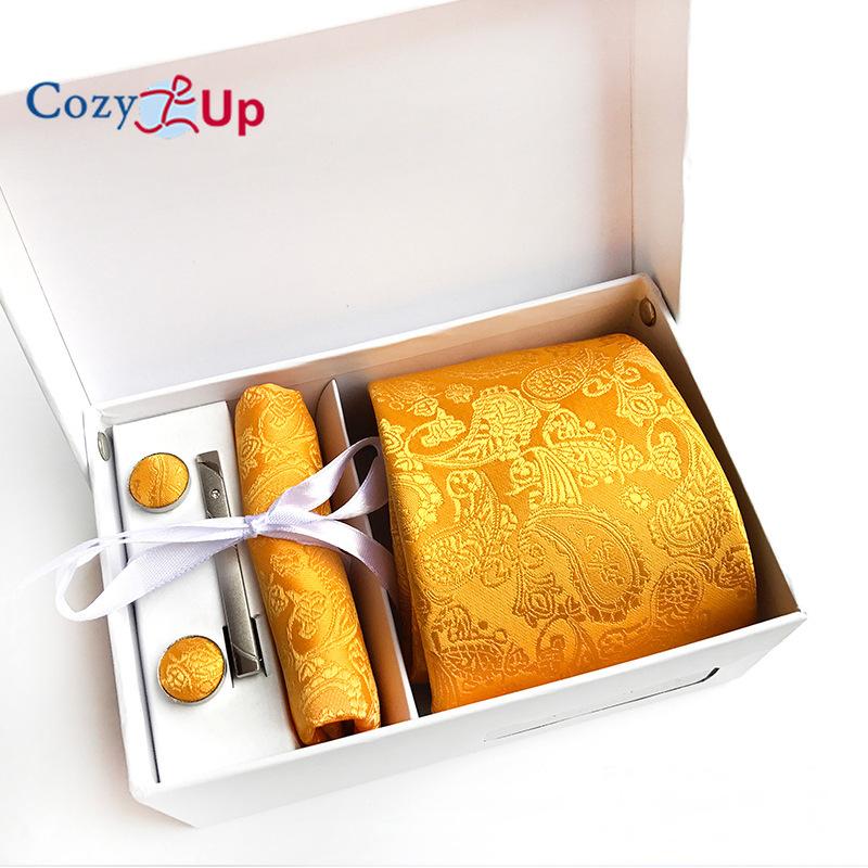 Cozy Up 6 Pieces Set Paisley Men's Tie Including Tie Square Scarf Cuff Tie Clip Gift Box
