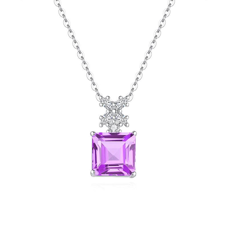 European Style S925 Sterling Silver Necklace Natural Amethyst Citrine Topaz Pendant Light Luxury Jewelry