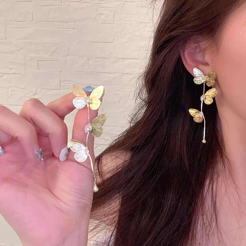 "925 Silver Long Tassel Zircon Bow Earrings for Women - Light Luxury & Versatile Design"