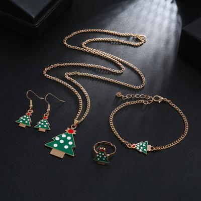 Χριστουγεννιάτικο δέντρο Santa Elk Bell Σκουλαρίκια Βραχιόλι Δαχτυλίδι Κολιέ Γυναικείο Σετ κοσμήματος