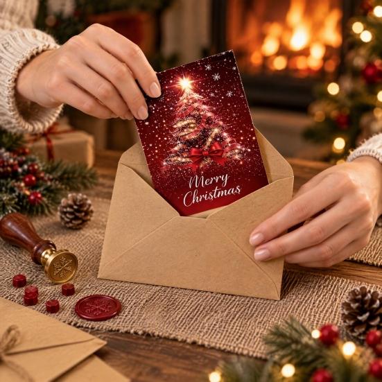 Christmas Greeting Cards for Relatives 6 Pcs Tree Cards, Merry Sparkly Festive Gift Holiday with Envelopes Winter, Xmas Party Supplies Winter Themed