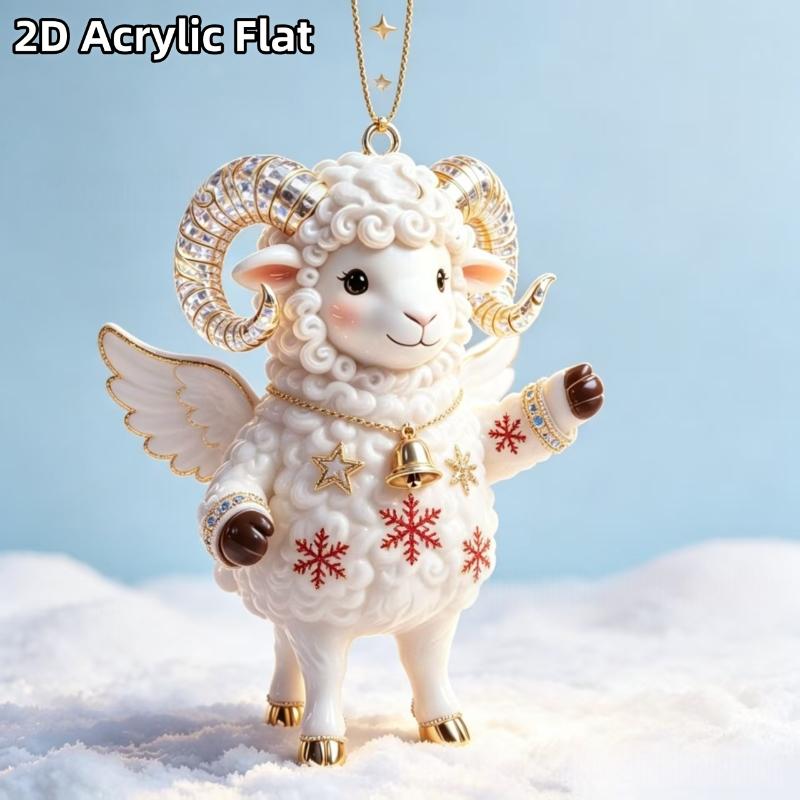 Shining Goat Hanging Ornament 2D Flat Artificial Rhinestone Animal Hanging Decoration Embossed Pattern Goat Bag Charm