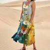 Women's Casual Fashion Flower Printed Sleeveless Pocket Dress