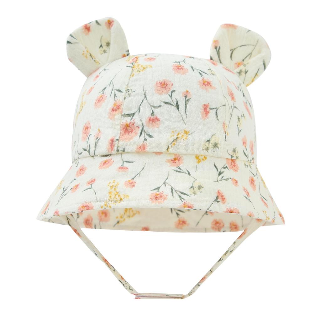 Baby Pure Cotton Bucket Hat with Rabbit Ears - Solid Color Sun Hat for 3-12 Months