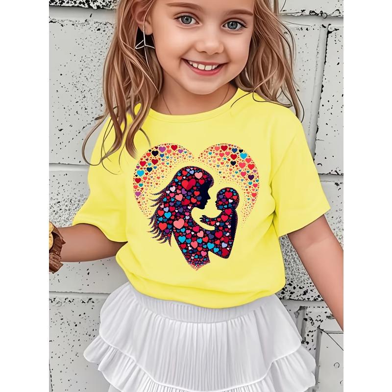 European Size Girls Heart Print Mother and Child T-Shirt Fashionable Versatile and Comfortable