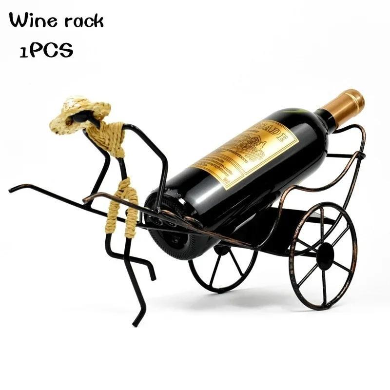 Retro Schmiedeeisen Weinregal im chinesischen Stil Geschenkideen Rikscha Weinflaschen- und Glashalter Bar Heimdekoration