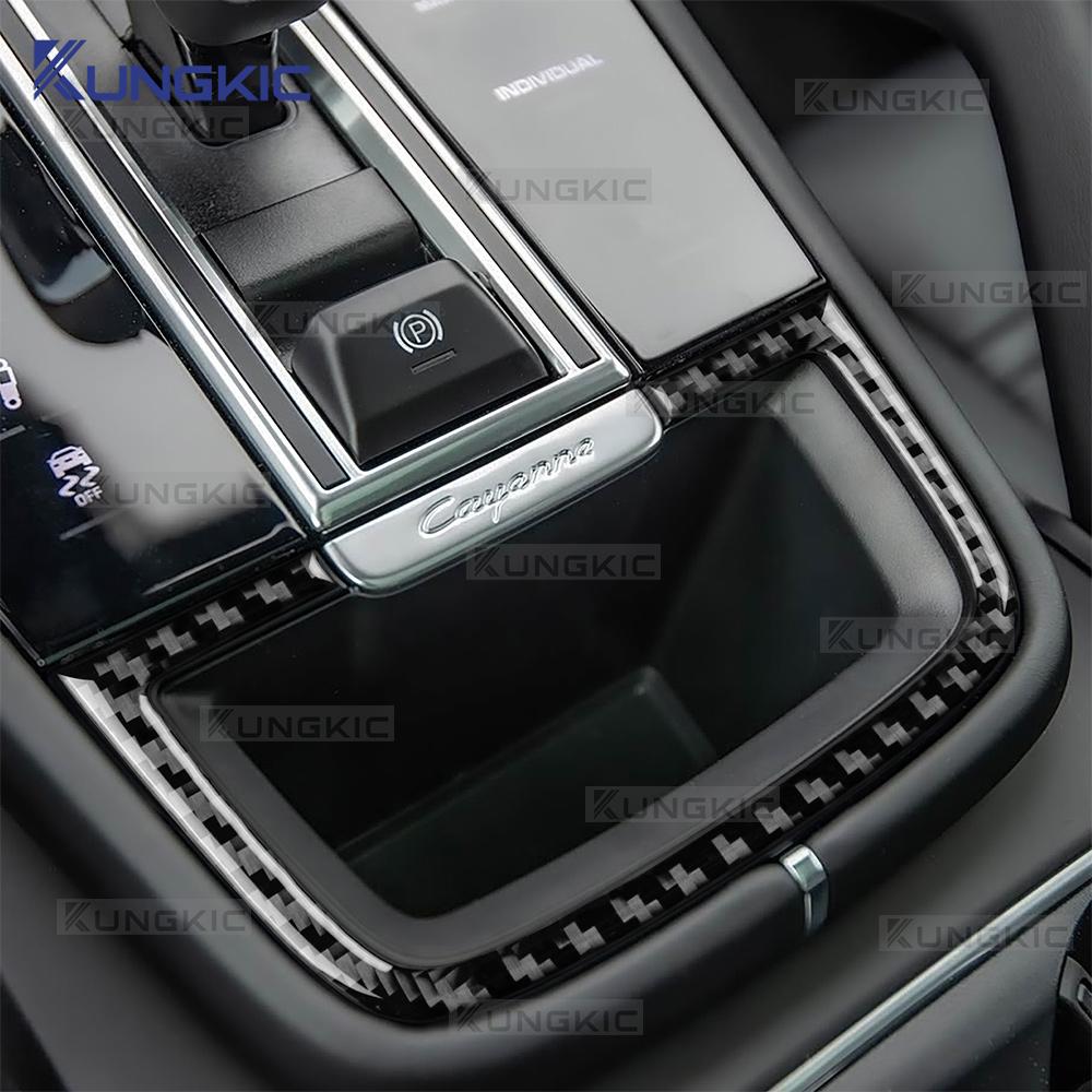 Carbon Fiber Style Interior Sticker for Porsche Cayenne 2018-2023 LHD RHD Gear Shift Panel Center Console Storage Organizer