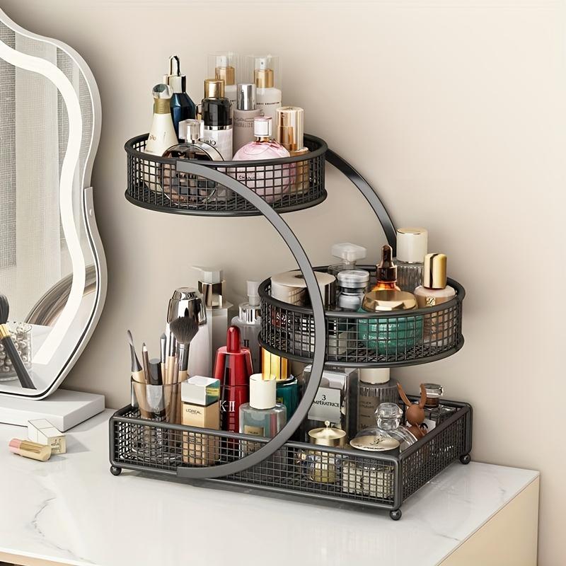 

3-Layer Modern Metal Cosmetics Storage Box Dressing Table Organizer No Installation Required for Makeup Accessories
