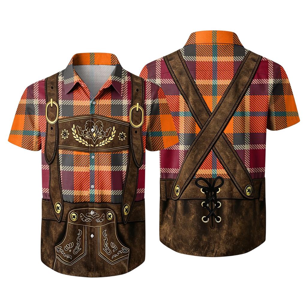 Men's Short Sleeve Button Down Shirt with Vintage Festival Pattern Casual Loose Fit for Party and Daily Wear