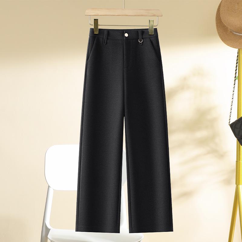 Women's 2024 Merino Wool Wide-Leg Pants - Nine-Point, Straight-Leg, Coffee Color