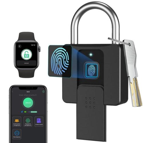 Large Fingerprint Padlock, Smart Lock with App Unlocking, Fingerprint Authentication, Key, Padlock for Delivery Mailboxes, Mailboxes, Battery Level Di