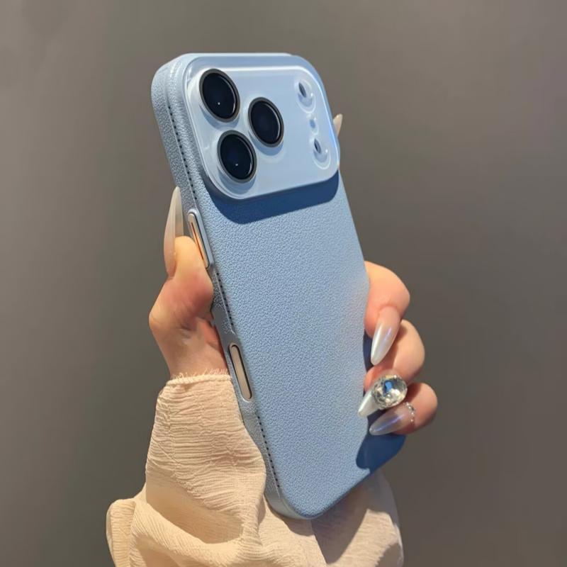 Fashion Lychee Leather Texture Silicone Case for iPhone 17 Air 16 15 14 Plus 13 12 Pro Max Glass Camera Lens Protect Matte Cover