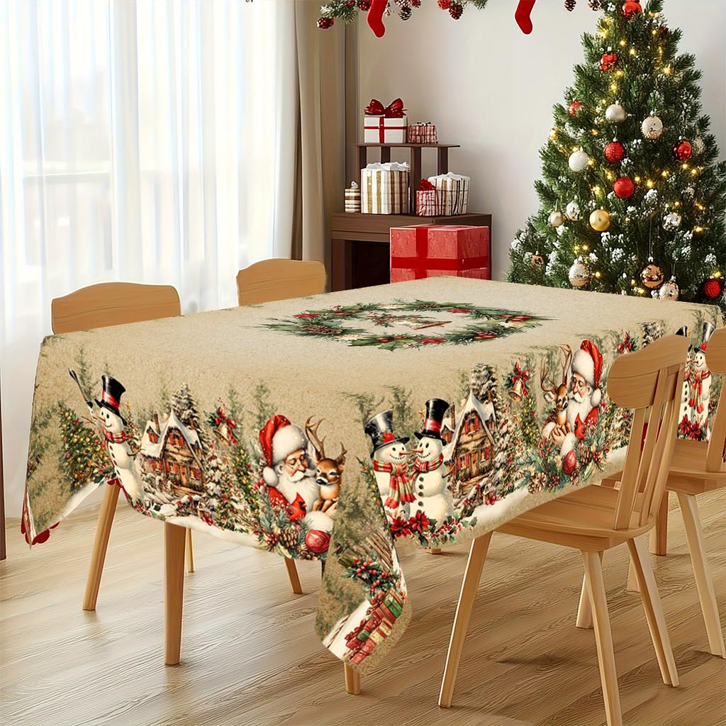 Vintage Weihnachts-Tischdecke Schneemann Elch Tischdecke Weihnachtsdekorationen für Zuhause 2025 Weihnachtsgeschenke Navidad Noel Neujahr 2026