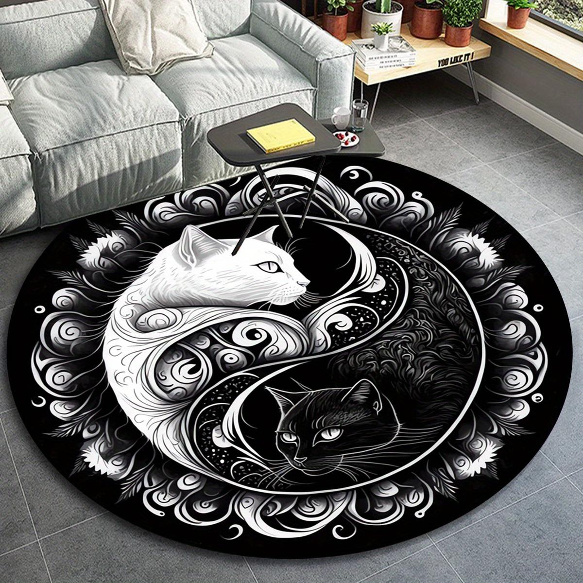 

1pc Yin Yang Black and White Cat Pattern Round Floor Mat, Non-slip for Living Room Bedroom Chair Carpets Home Decor Gifts, Home Decor Room D 80cm by 80cm