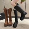 Fashion Women's Platform High Knight Boots Chunky Heels Buckle Woman Vintage Fashion Casual Luxury Designer Western Mid Calf Cowboy Boot