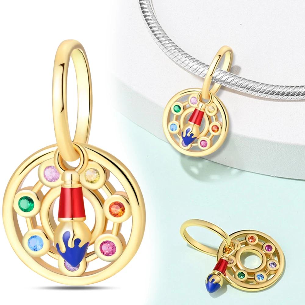 Copper Color Eggshell Painter'S Palette Artist Charms Beads Fit Pandora Original Bracelets For Women Diy Fine Jewelry Gift