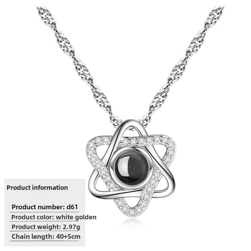 S925 Silver Peach Heart Projection Necklace 'I Love You' in 100 Languages