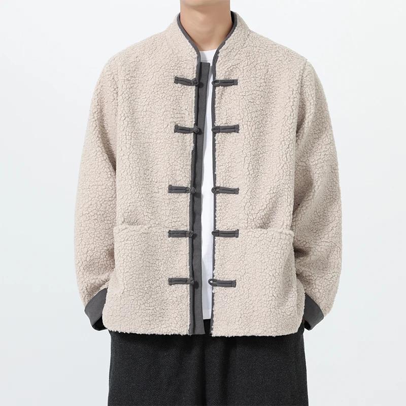 Autunno Inverno Uomo Montoni Parka Uomo Giacca Imbottita in Cotone Maschile Vintage Stile Cinese Bottoni Cappotto Caldo Collo Alto Capispalla