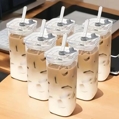 Heat Resistant Coffee Glass Cup with Lid and Straw, Transparent Milk Tea Juice Mug , Ideal for Christmas Festival Drinks