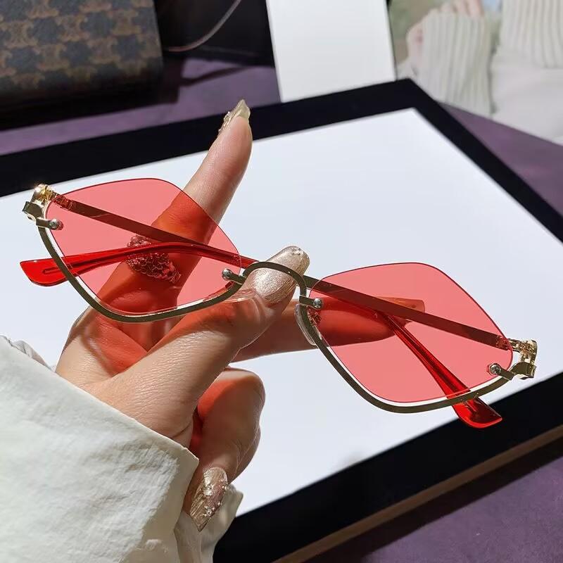 Metal Simple Trendy Sunglasses for Women Men Half Frame Diamond Shaped Sunglasses Small Frame Outdoor Sunglasses