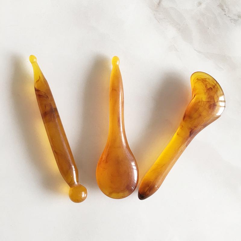 7Pcs / Set  Acupuncture SPA  Massager Antistress Scraping Board Resin Beeswax Amber Meridian Massage Tool Scraping Board Set
