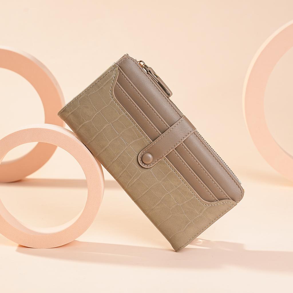 Women’s Crocodile Embossed PU Leather Long Wallet Large Capacity Zipper Clutch Purse Multi Card Holder Coin Pocket Organizer