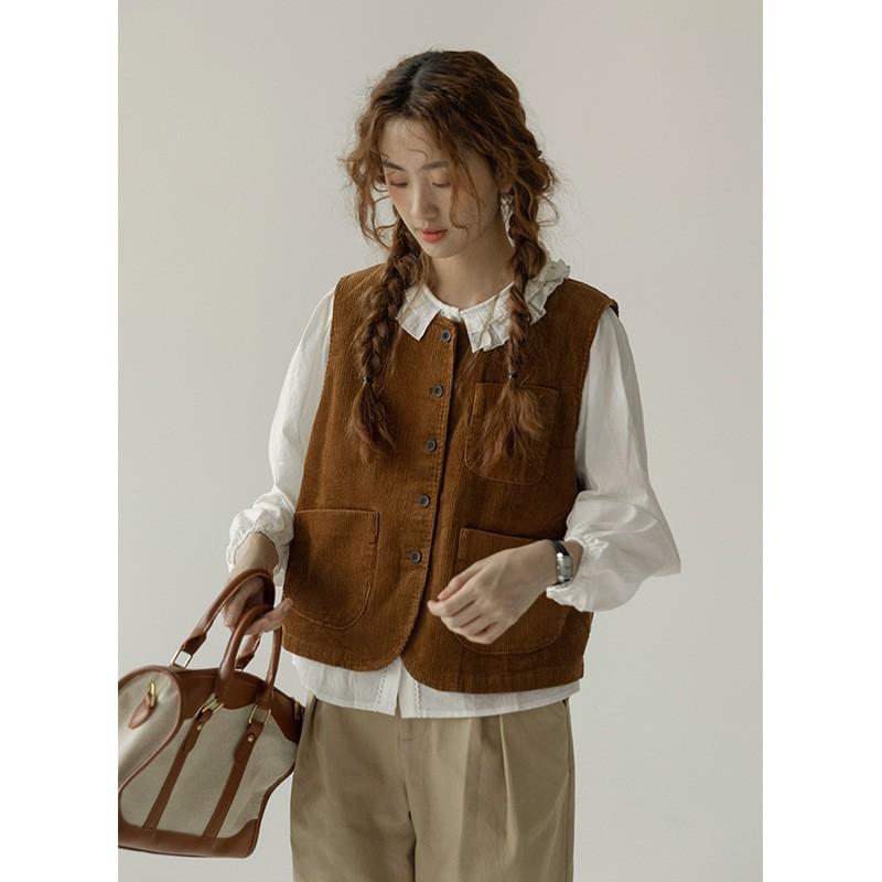 Johnature Vintage Japanese Corduroy Women Spring Casual All Match Loose Women Coats