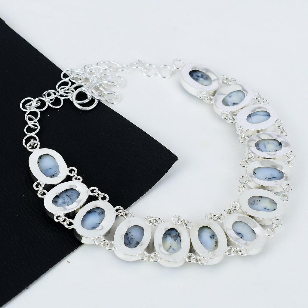 Natural Dendrite Opal Gemstone Handmade 925 Sterling Silver Electroform Necklace, Dendrite Opal Silver For Wife Unisex Pendant Gift For Love