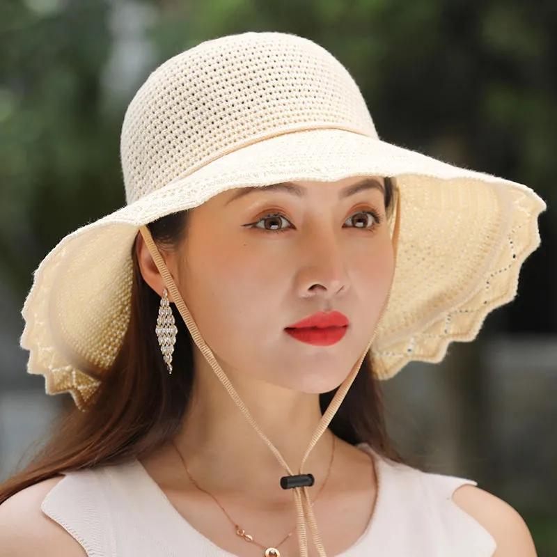 WTEMPO Foldable Summer Simple Sunscreen Hats Women Vacation Travel Beach Casual Solid Color Big Brimmed Sun Hats Cool Bucket Hats