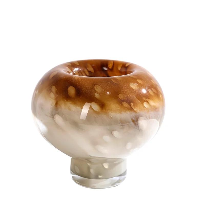 Gradient Color Circle Glass Vase Table Decoration Flower Arrangement Creative Mushroom Shaped Flowers Vases Room Aesthetic Decor