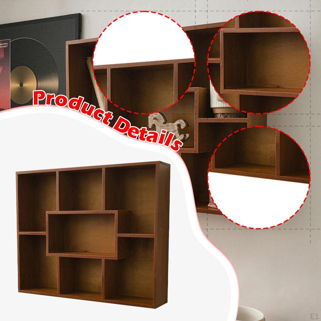 , Elegant Wooden Wall Shelf with 7 Compartments for Storage in The Office And at Home.