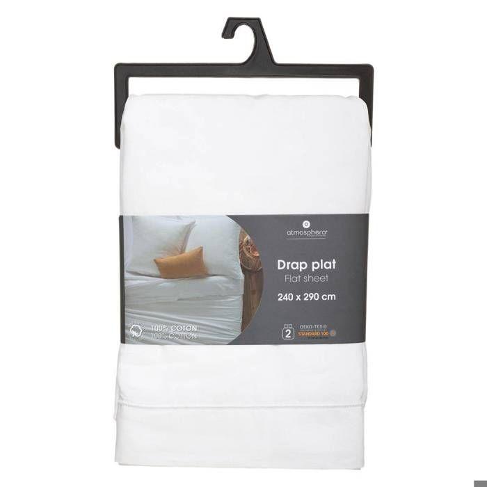 Drap plat "Carina" en coton blanc 240x290cm - Atmosphera createur d'interieur