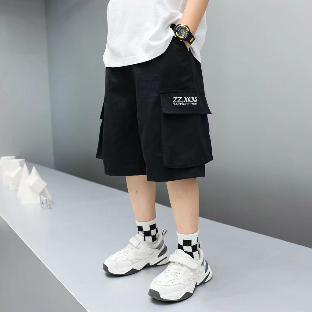 Summer Boys' Cotton Shorts High Street Hip Hop Fashion Big Pocket Shorts Khaki Children's Pants Casual Children's Clothing
