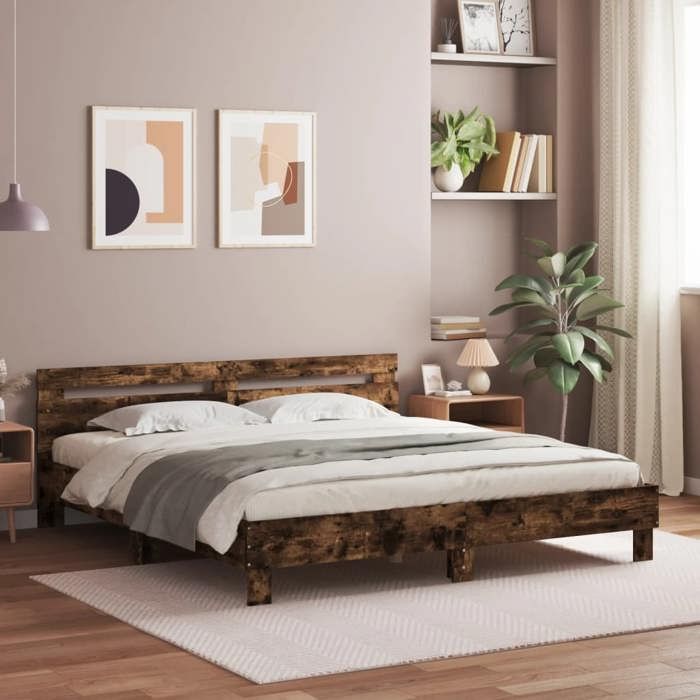VidaXL Bed Frame with Headboard Smoked Oak 200x200 Cm 3207396