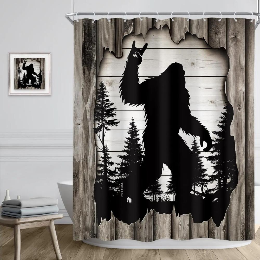 Funny Monkey Wooden Mountain Printed Shower Curtain Rainforest Wild Animal For Bathroom Decor