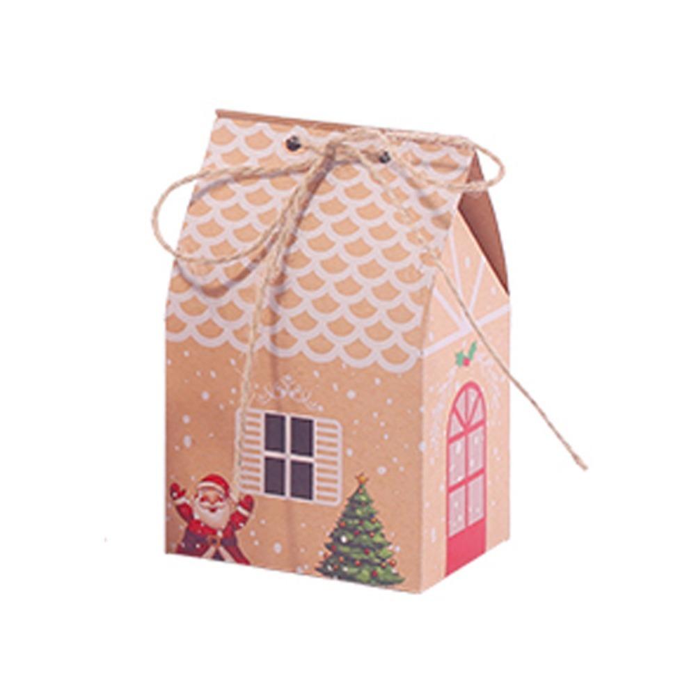 20Pcs Christmas Candy Boxes Bags Kraft Paper House Shape Gift Box Party Decor Portable Christmas Tree Pendant Christmas Eve Gift