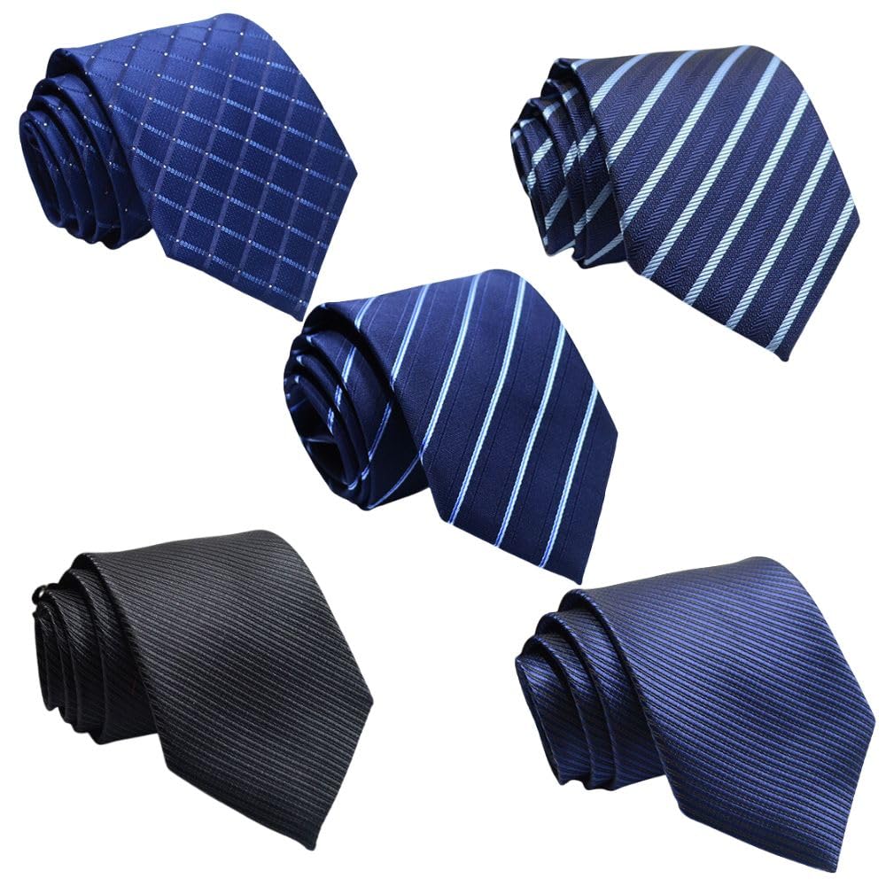 

[ddice] Washable Business Necktie Set of 5 - Stylish, Checkered, Small Pattern, Plaid, Stripe, Dot - Perfect for Job Hunting, Weddings, Entrance