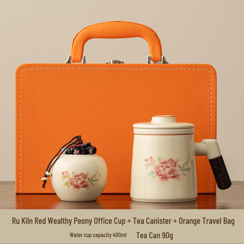 Ru Kiln Ceramic Tea Mug with Lid & Filter - Women's Personal Office Water Cup