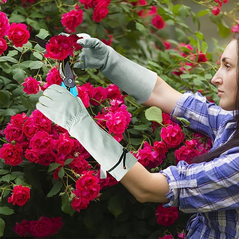 1 Pair Protective Cowhide Long Tube Gardening Gloves