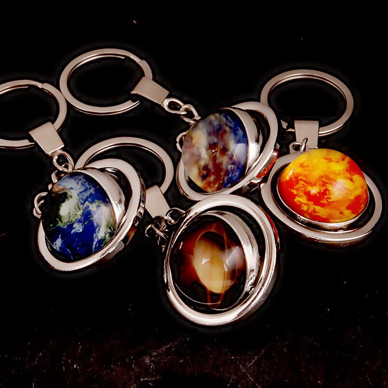 Rotating Saturn & Planets Crystal Keychain with Luminous Sun & Moon